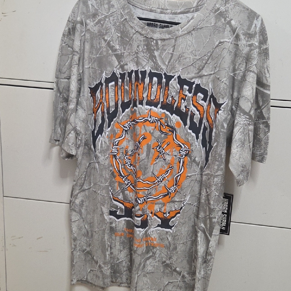 Urban Supply "Boundless Joy" Graphic Tee – Gray Camouflage.large Size.